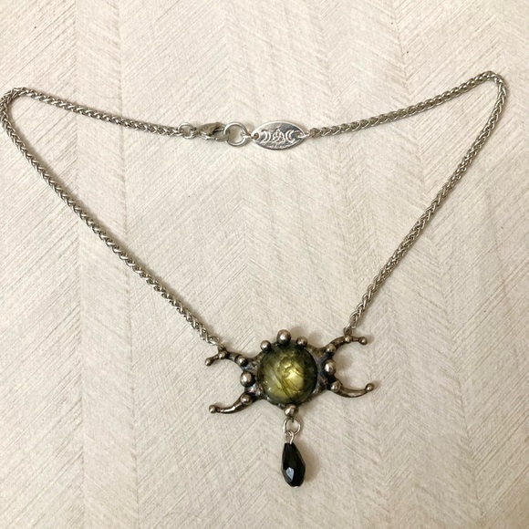 Natural labradorite gemstone triple moon goddess charm boho goth necklace . - Picture 10 of 12